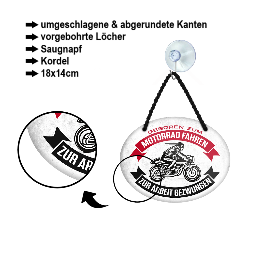 Blechschild ''Geboren zum Motorrad fahren (biker)'' 18x14cm