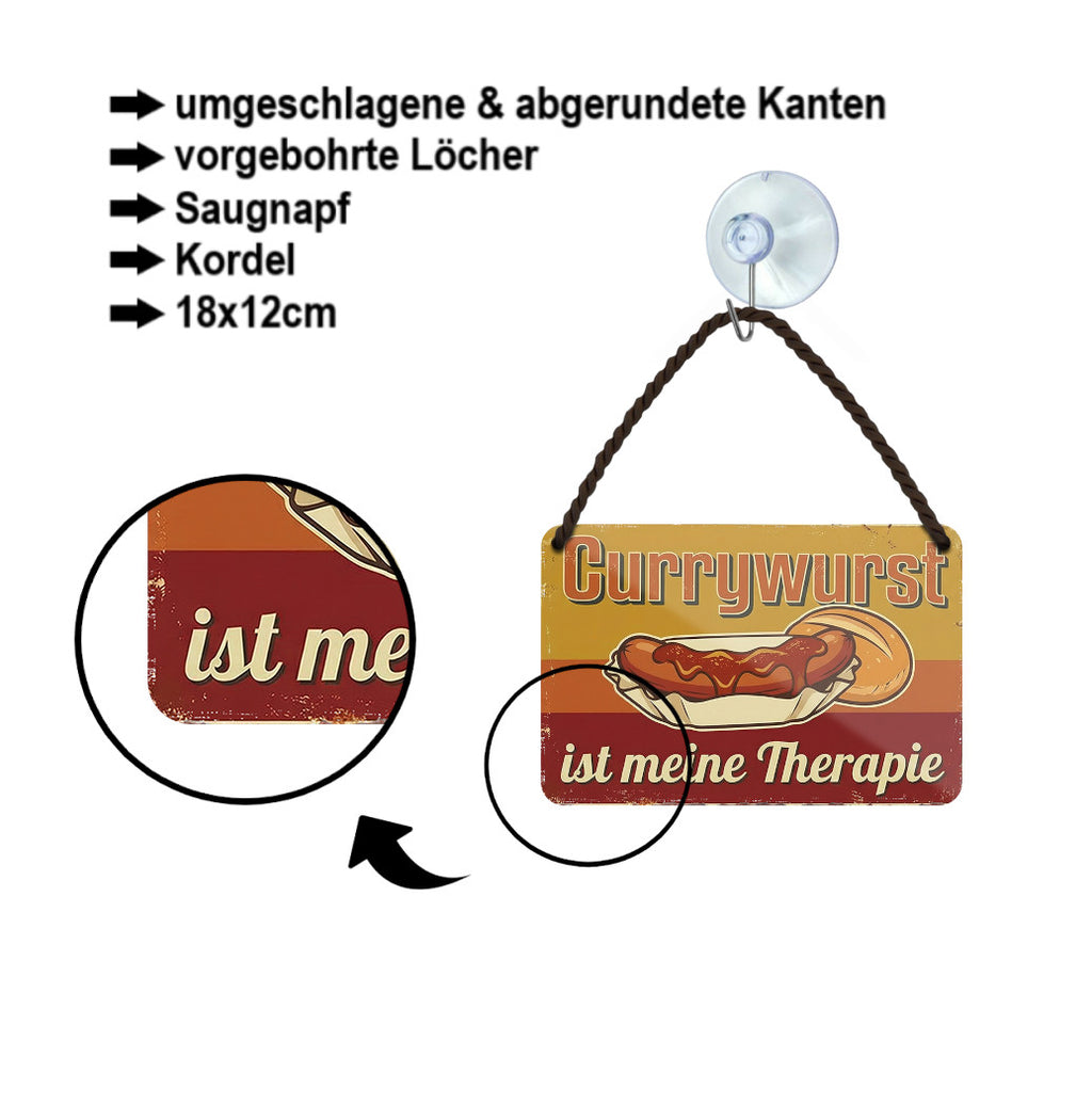 Blechschild ''Currywurst ist meine Therapie'' 18x12cm