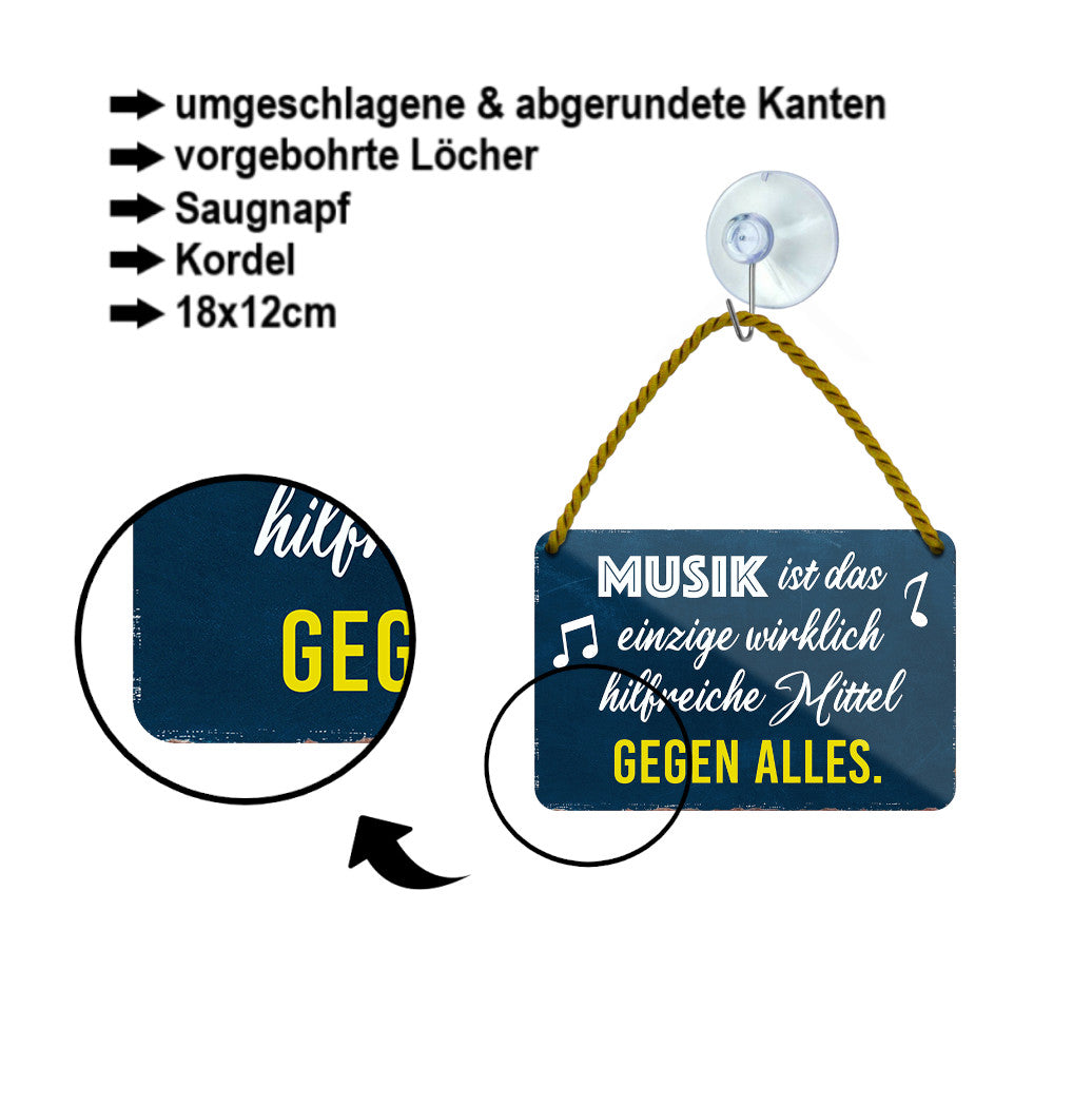 Blechschild ''Musik ist das einzig hilfreiche Mittel gegen Alles'' 18x12cm