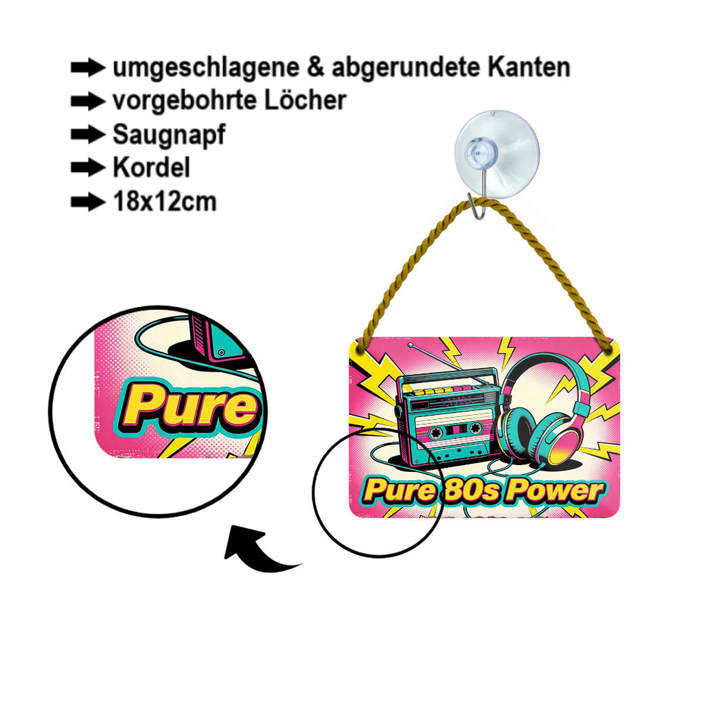 Blechschild ''Pure 80s Power'' 18x12cm