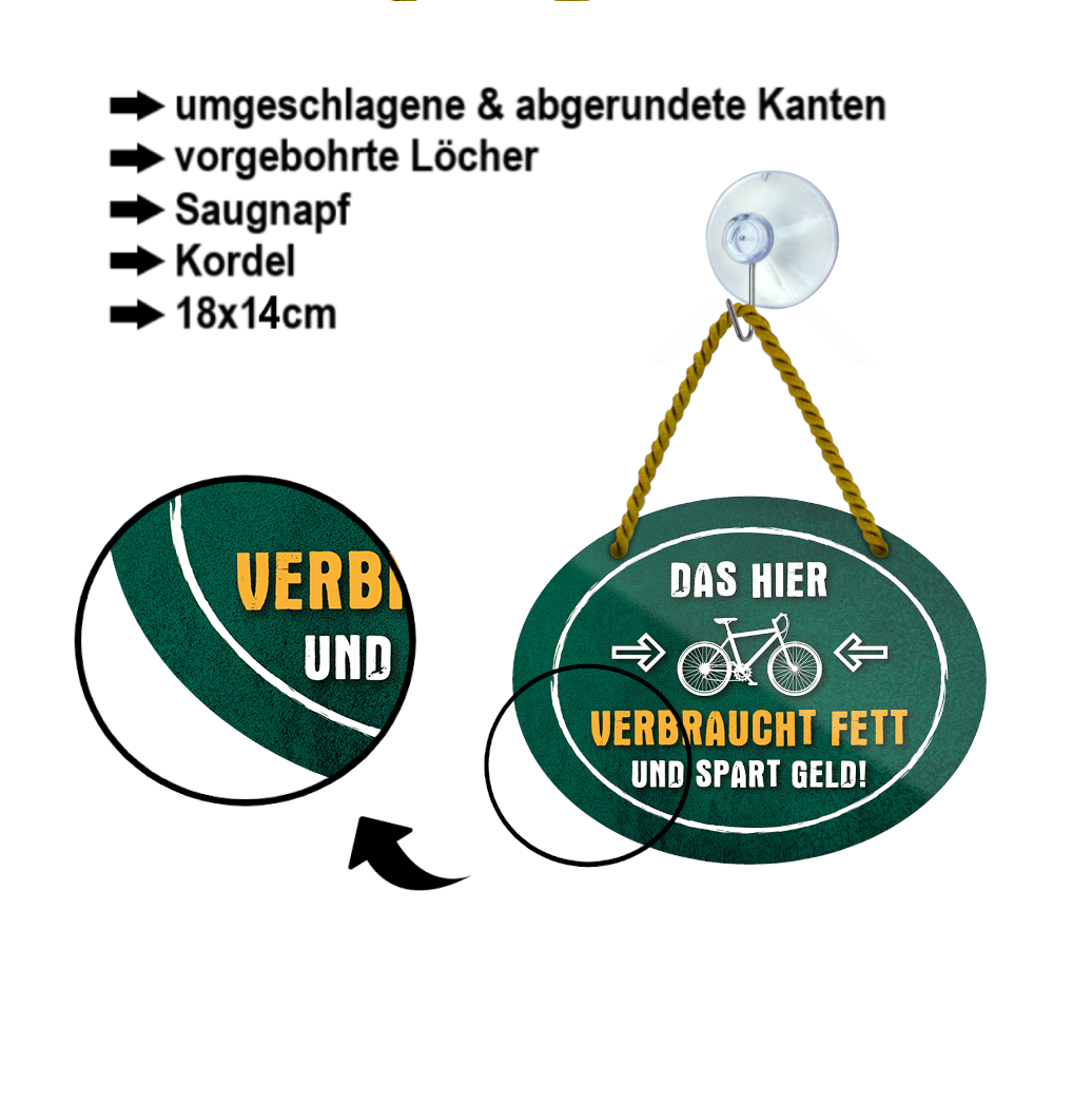 Blechschild ''Das hier verbraucht Fett und spart Geld'' 18x14cm