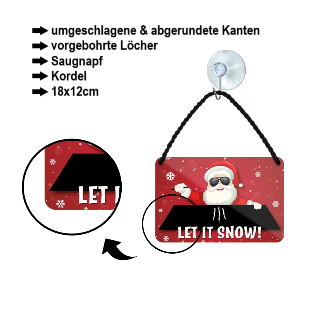 Blechschild ''let it snow (Weihnachtsmann)'' 18x12cm