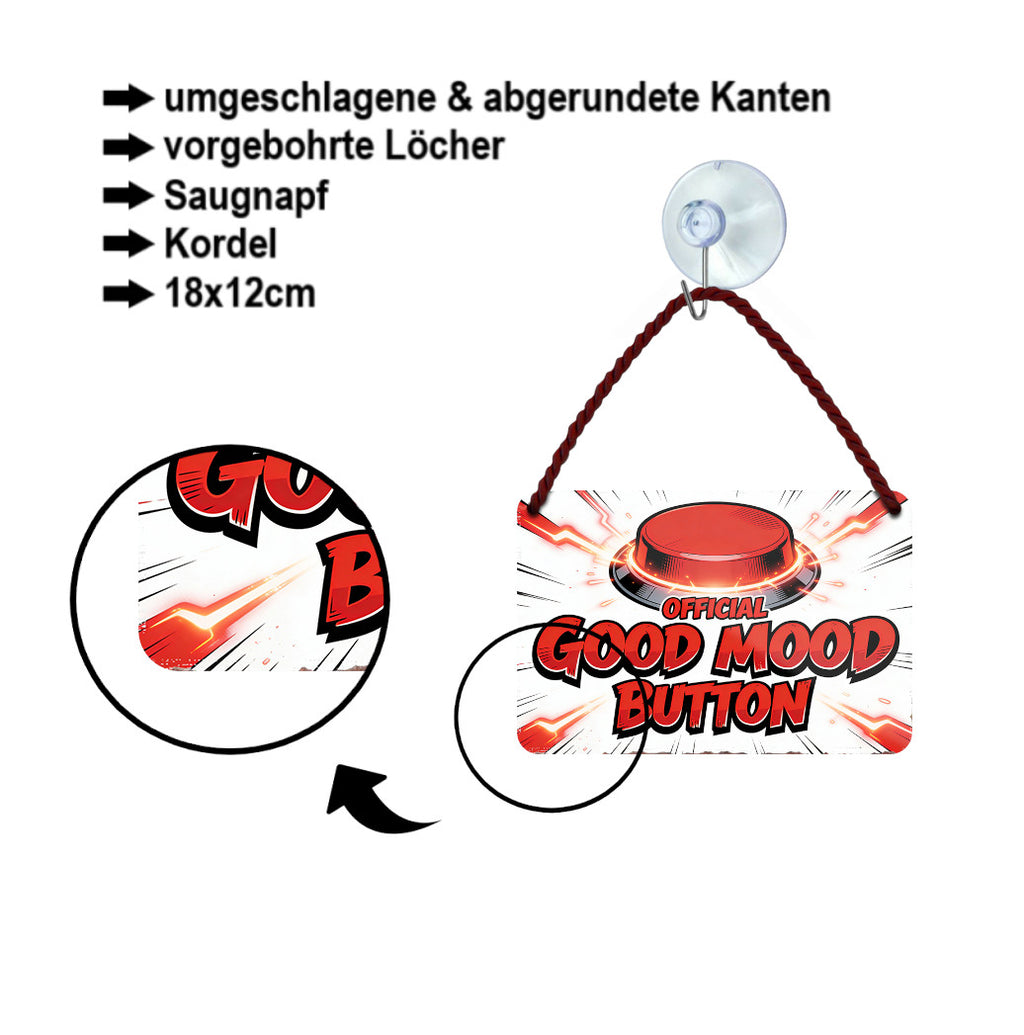 Blechschild ''Official Good Mood Button'' 18x12cm