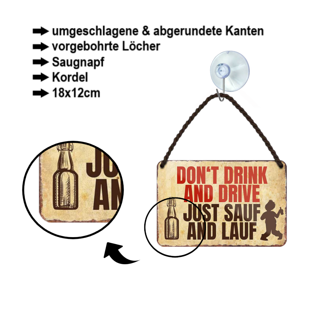 Tin sign ''dont drink and drive, just drink and run'' 18x12cm