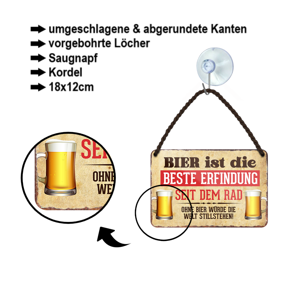 Blechschild ''Bier ist die beste Erfindung seid dem Rad'' 18x12cm