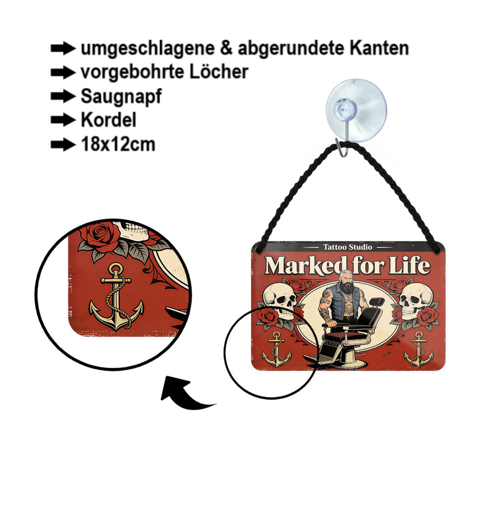 Blechschild ''Marked for Life'' 18x12cm