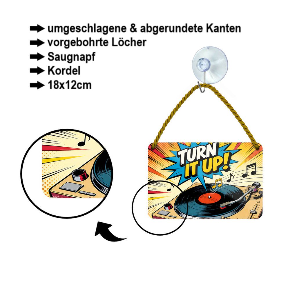 Blechschild ''Turn it up'' 18x12cm