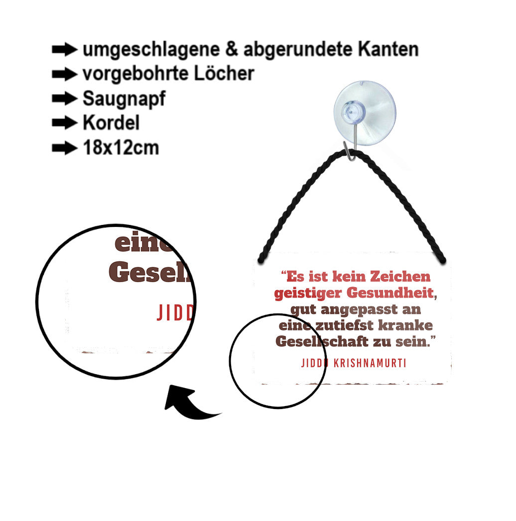 Blechschild ''Es ist kein Zeichen geistiger Gesundheit.. kranke Gesellschaft'' 18x12cm