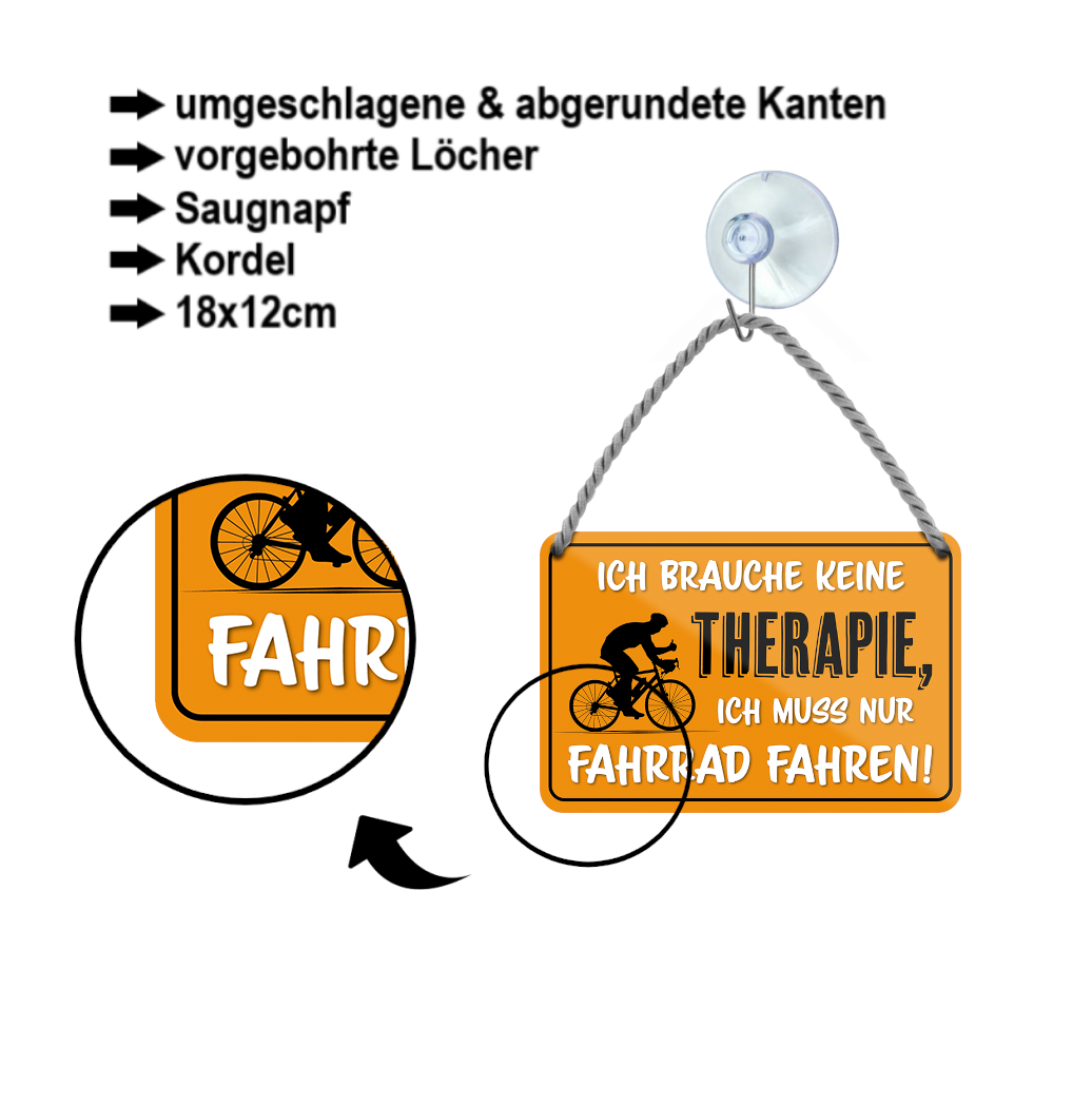 Blechschild ''Ich brauche keine Therapie Fahrrad fahren'' 18x12cm – Schilderstore24