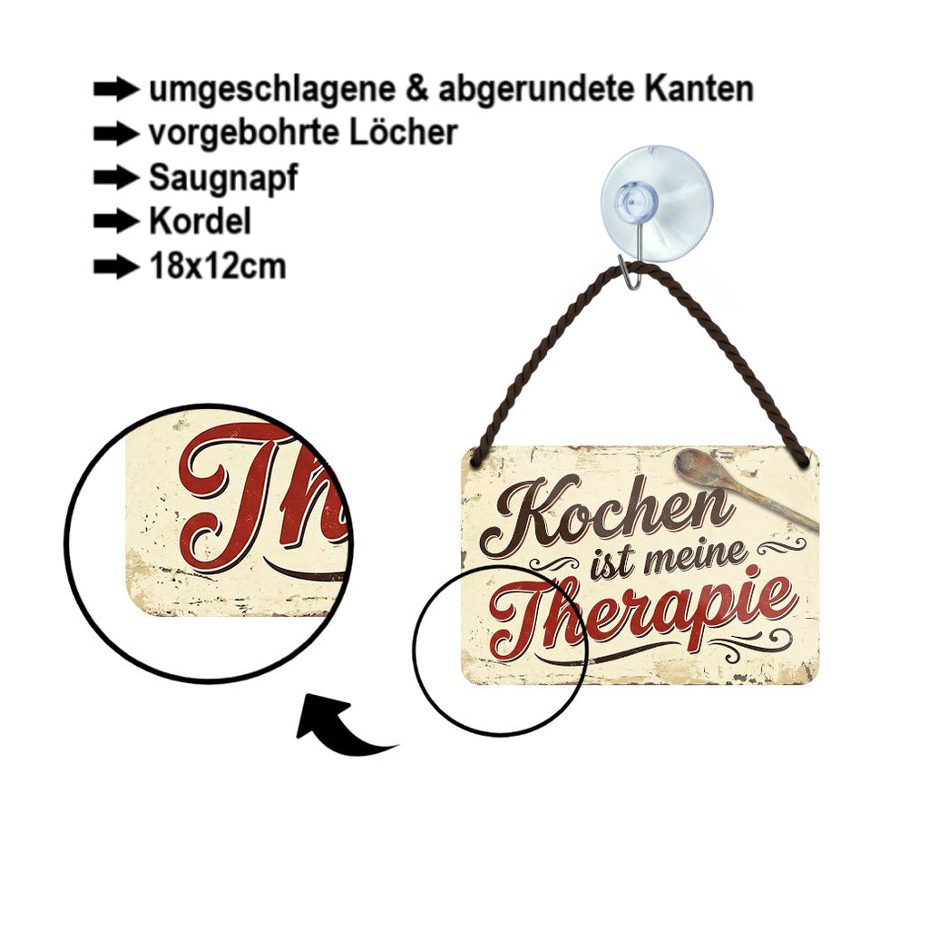 Blechschild ''Kochen ist meine Therapie'' 18x12cm