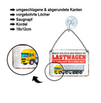 Blechschild ''Spielten in Kindheit mit Lastwagen. Glücklichen immer noch'' 18x12cm