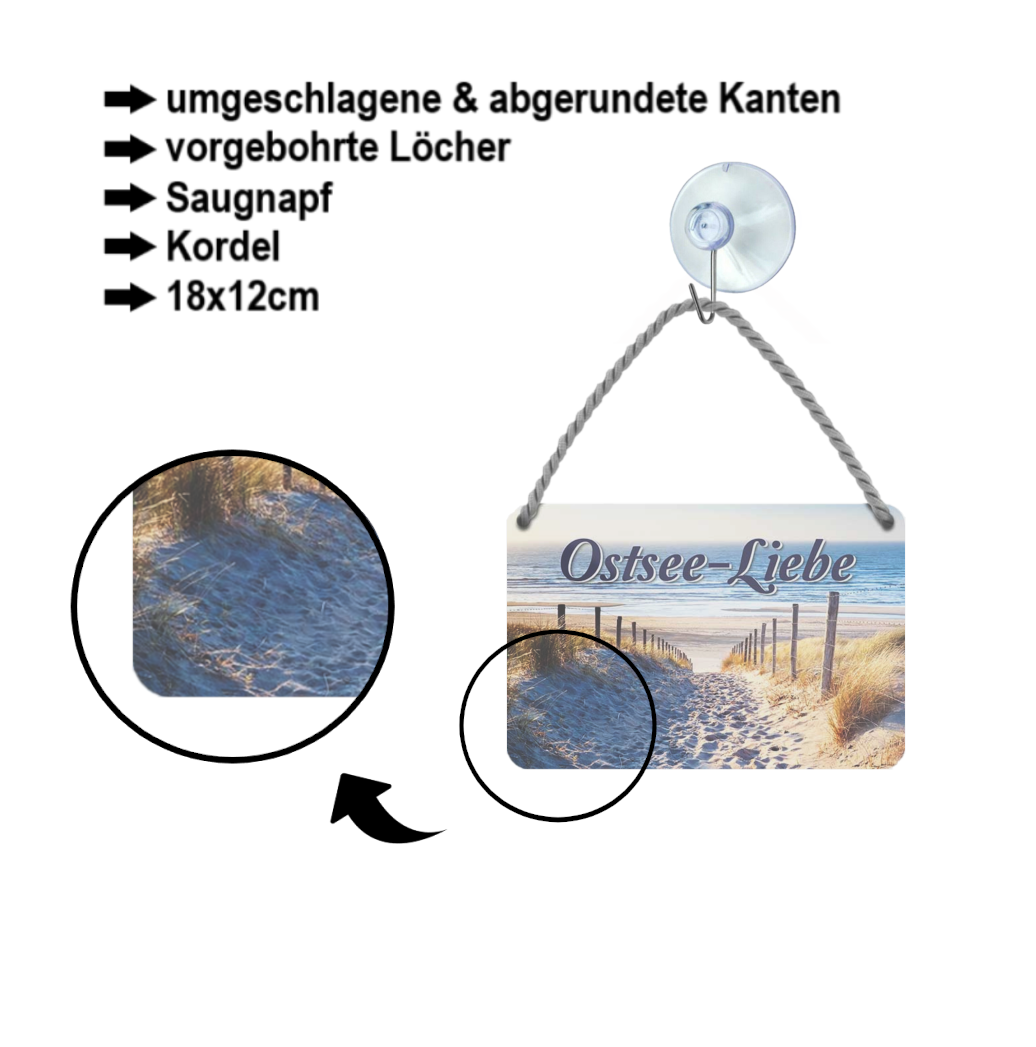 Blechschild ''Ostsee-Liebe (Sandweg zum Meer)'' 18x12cm