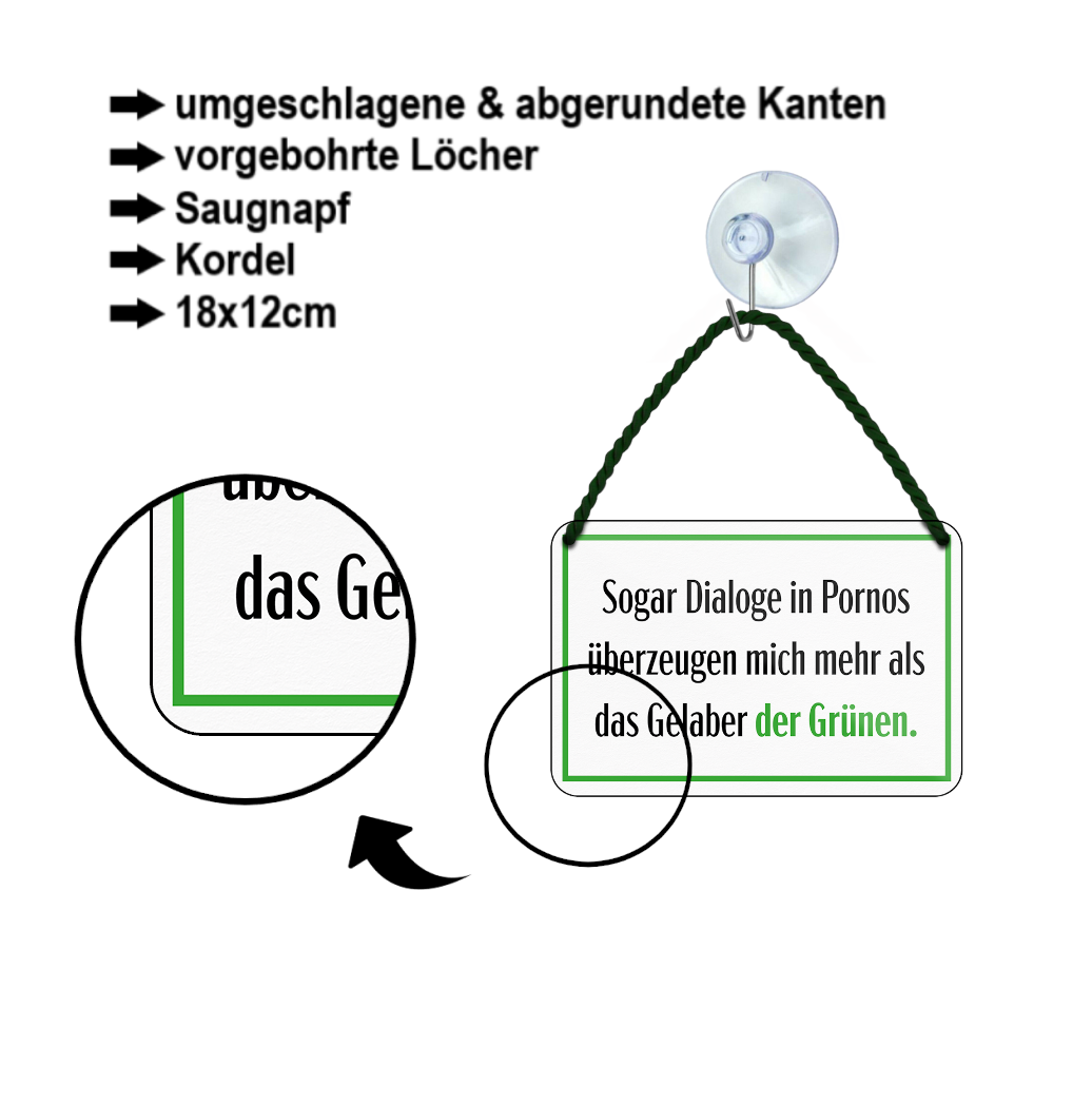 Blechschild ''Dialoge in Pornos überzeugen mehr als Gelaber der Grünen'' 18x12cm