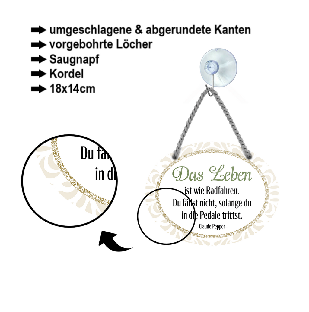 Blechschild ''Das Leben ist wie Radfahren. Fällst nicht Pedale trittst'' 18x14cm