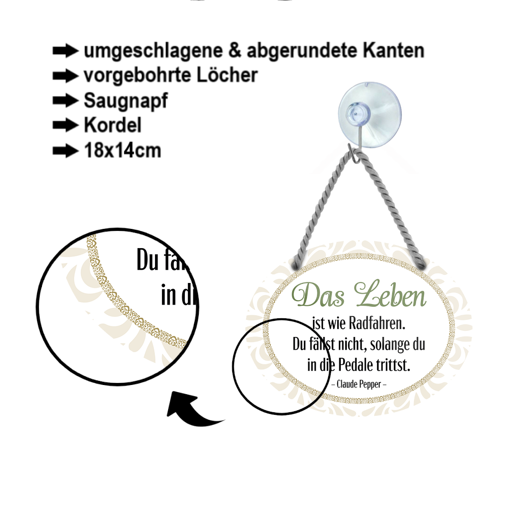 Blechschild ''Das Leben ist wie Radfahren. Fällst nicht Pedale trittst'' 18x14cm