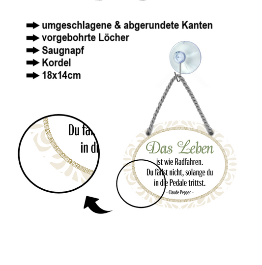 Blechschild ''Das Leben ist wie Radfahren. Fällst nicht Pedale trittst'' 18x14cm