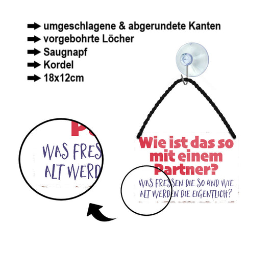 Blechschild ''Wie ist das so mit einem Partner'' 18x12cm