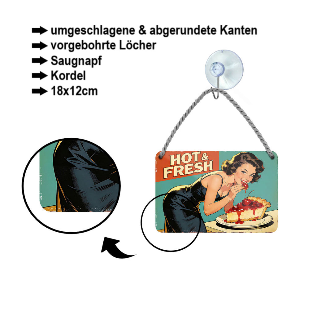 Blechschild ''Hot & Fresh (auf dem Tisch)'' 18x12cm
