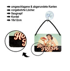 Blechschild ''Hot & Fresh (auf der Hand)'' 18x12cm