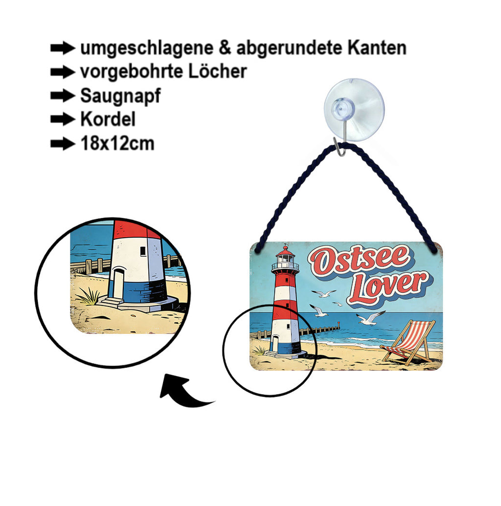 Blechschild ''Ostsee Lover (strandliege)'' 18x12cm