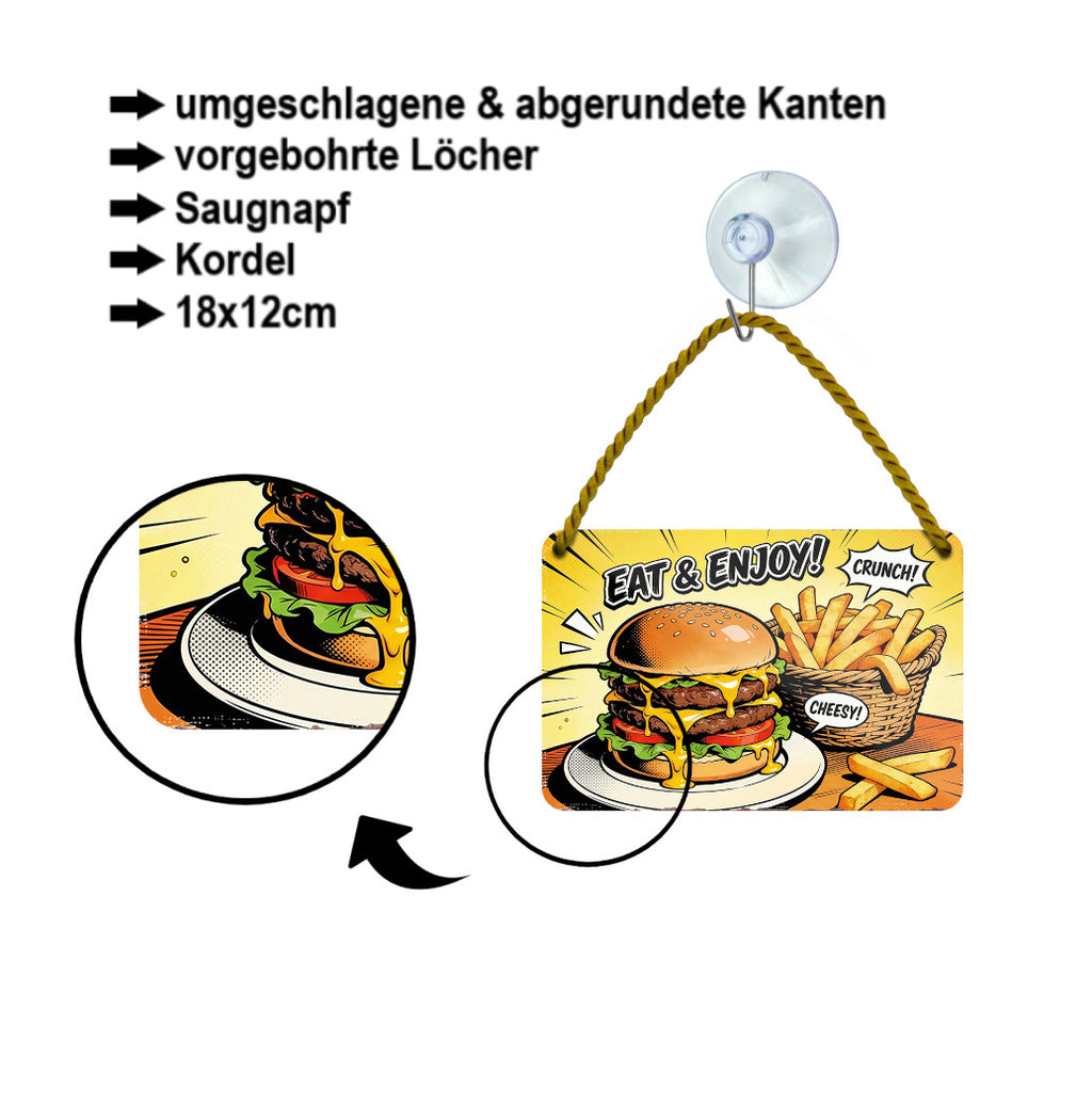 Blechschild ''Eat & Enjoy (Chrunch Cheesy)'' 18x12cm