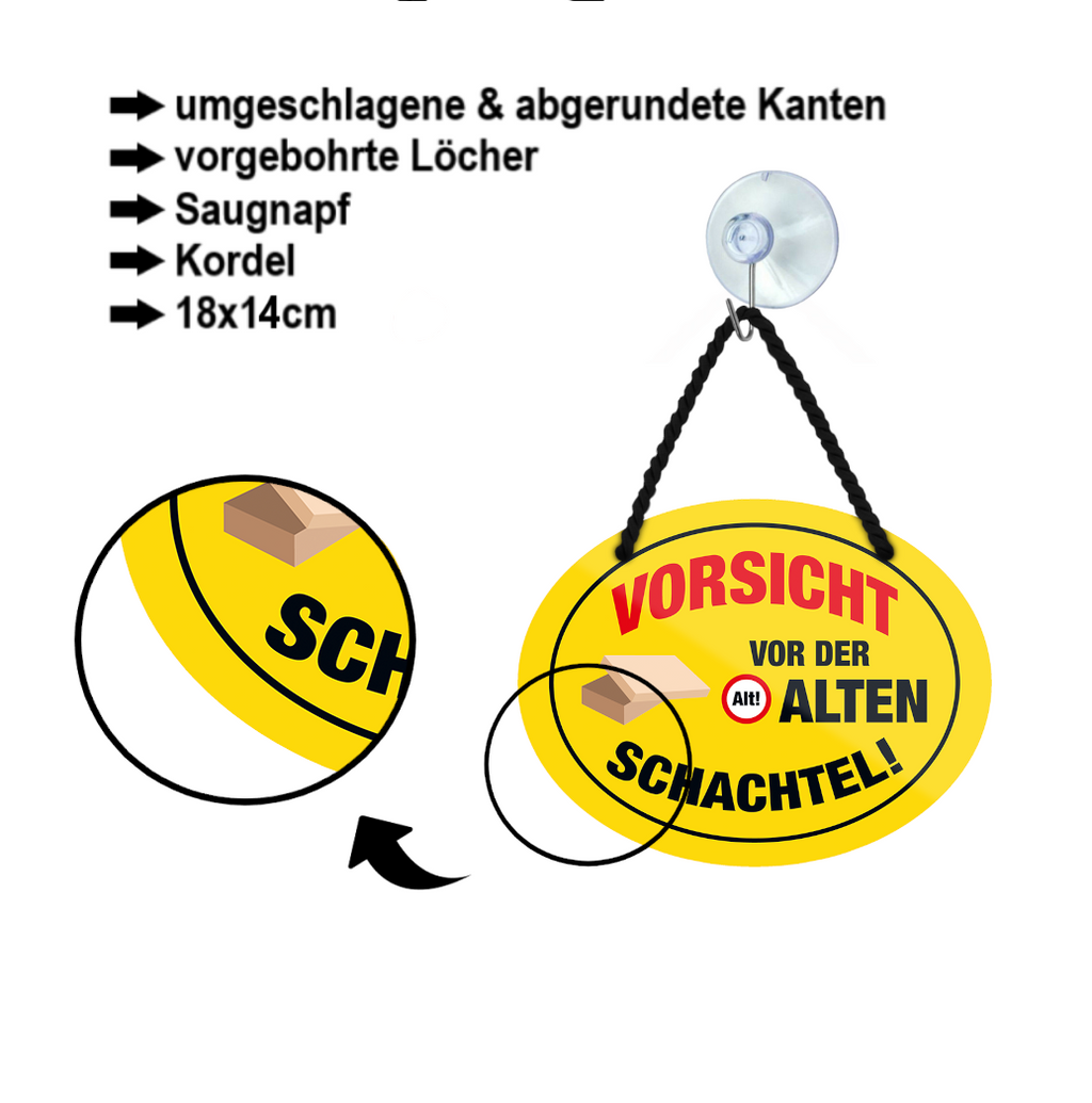 Blechschild ''Vorsicht vor der alten Schachtel'' 18x14cm