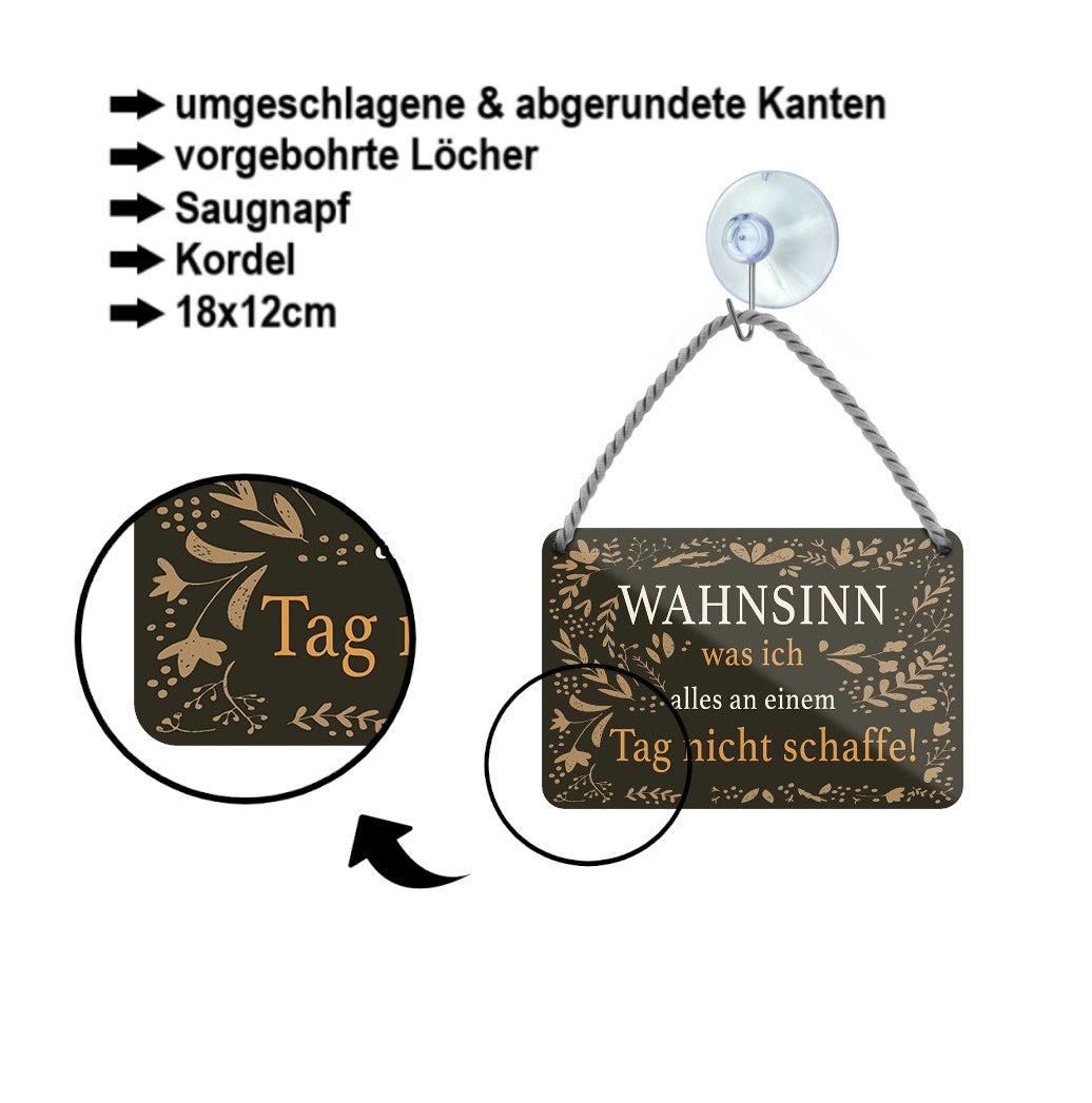 Blechschild ''Wahnsinn was ich alles am Tag nicht schaffe'' 18x12cm