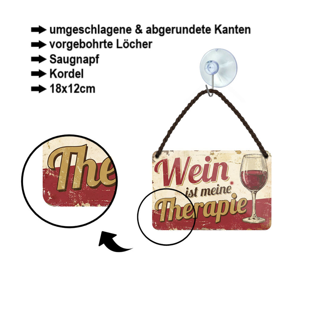 Blechschild ''Wein ist meine Therapie'' 18x12cm