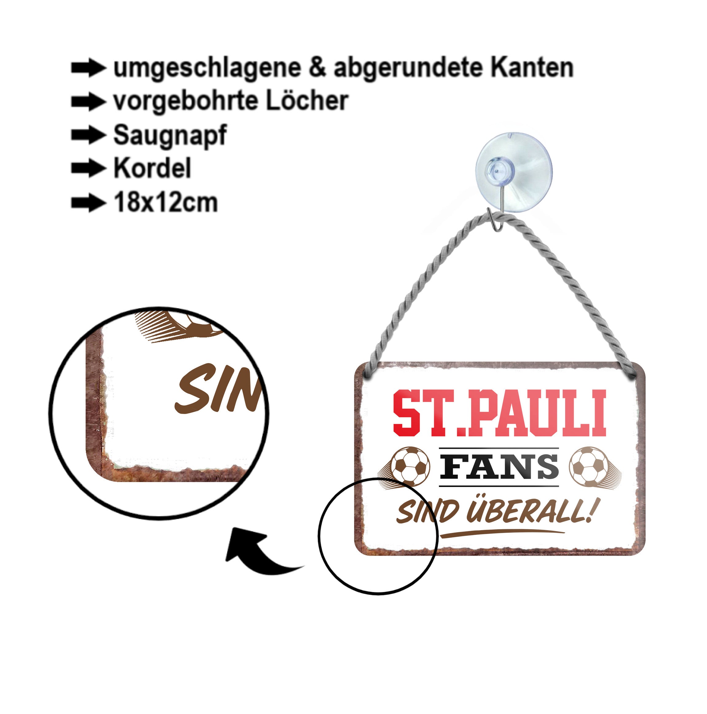 Blechschild ''St. Pauli Fans sind überall!'' 18x12cm