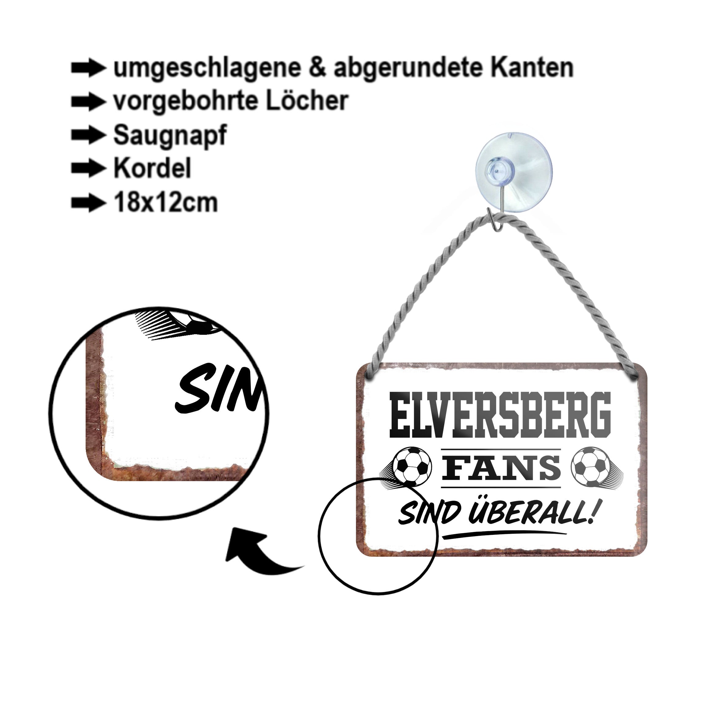 Blechschild ''Elversberg Fans sind überall!'' 18x12cm