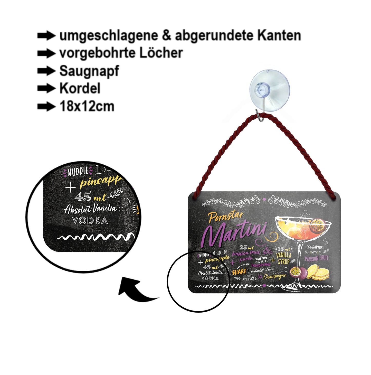 Blechschild ''Pornstar Martini'' 18x12cm