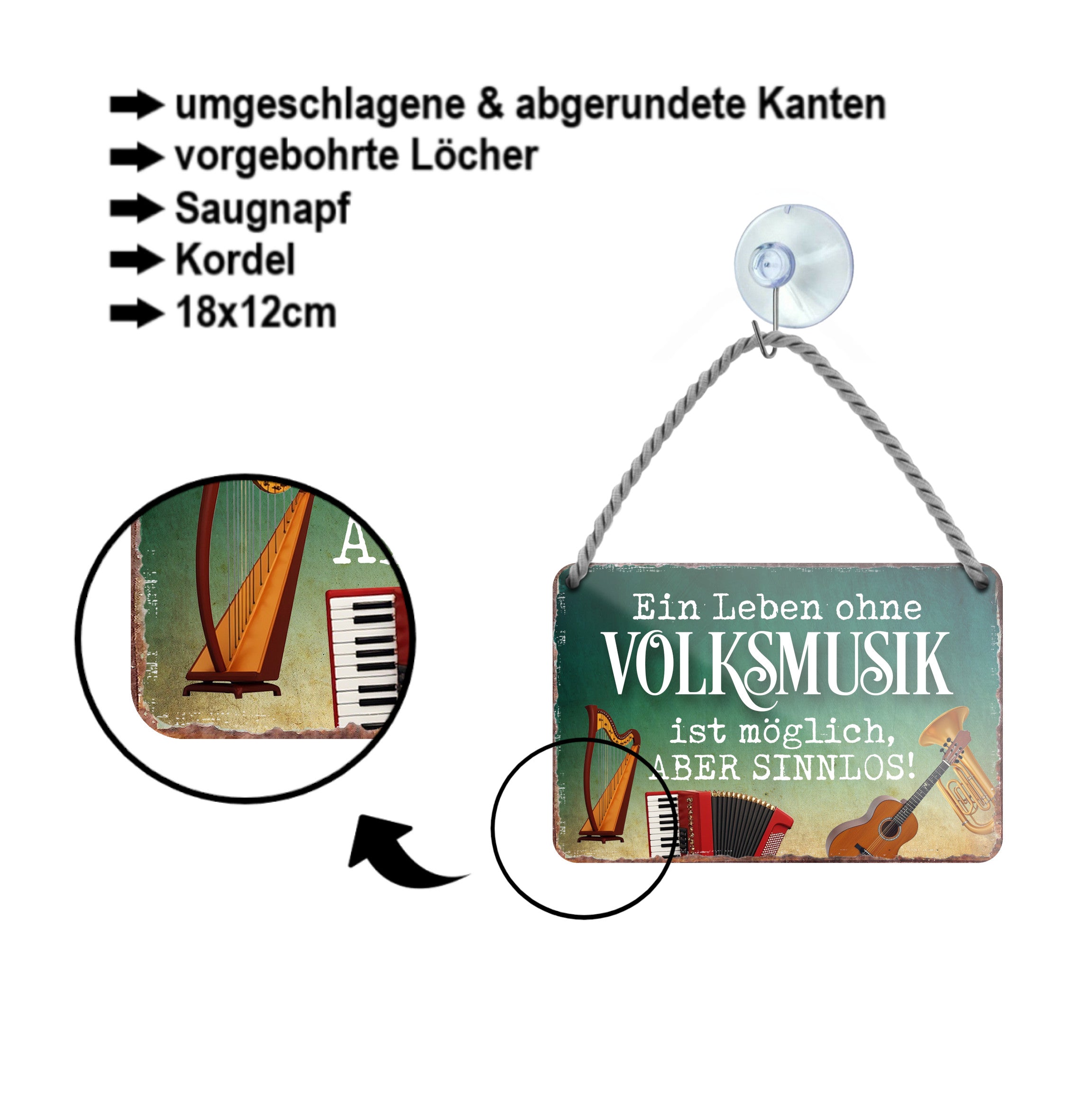 Blechschild ''Ein Leben ohne Volksmusik ist sinnlos!'' 18x12cm