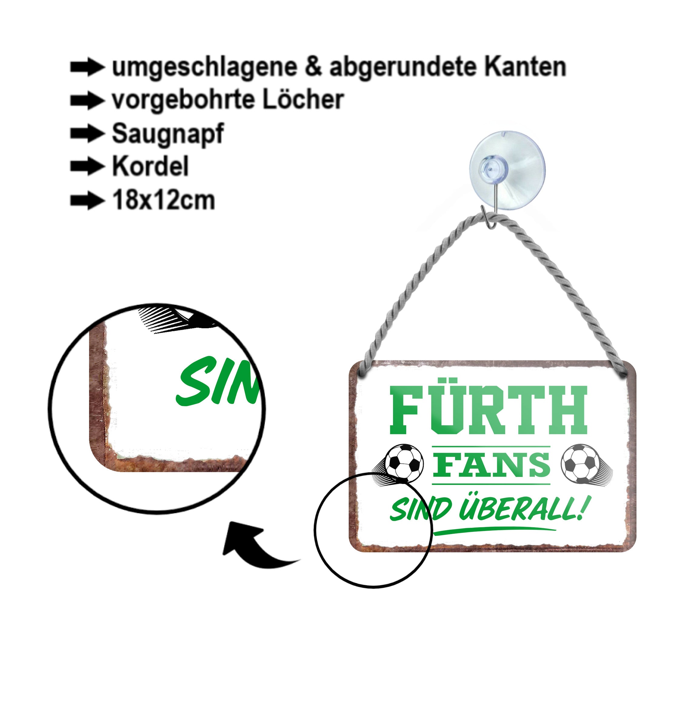 Blechschild ''Fürth Fans sind überall!'' 18x12cm