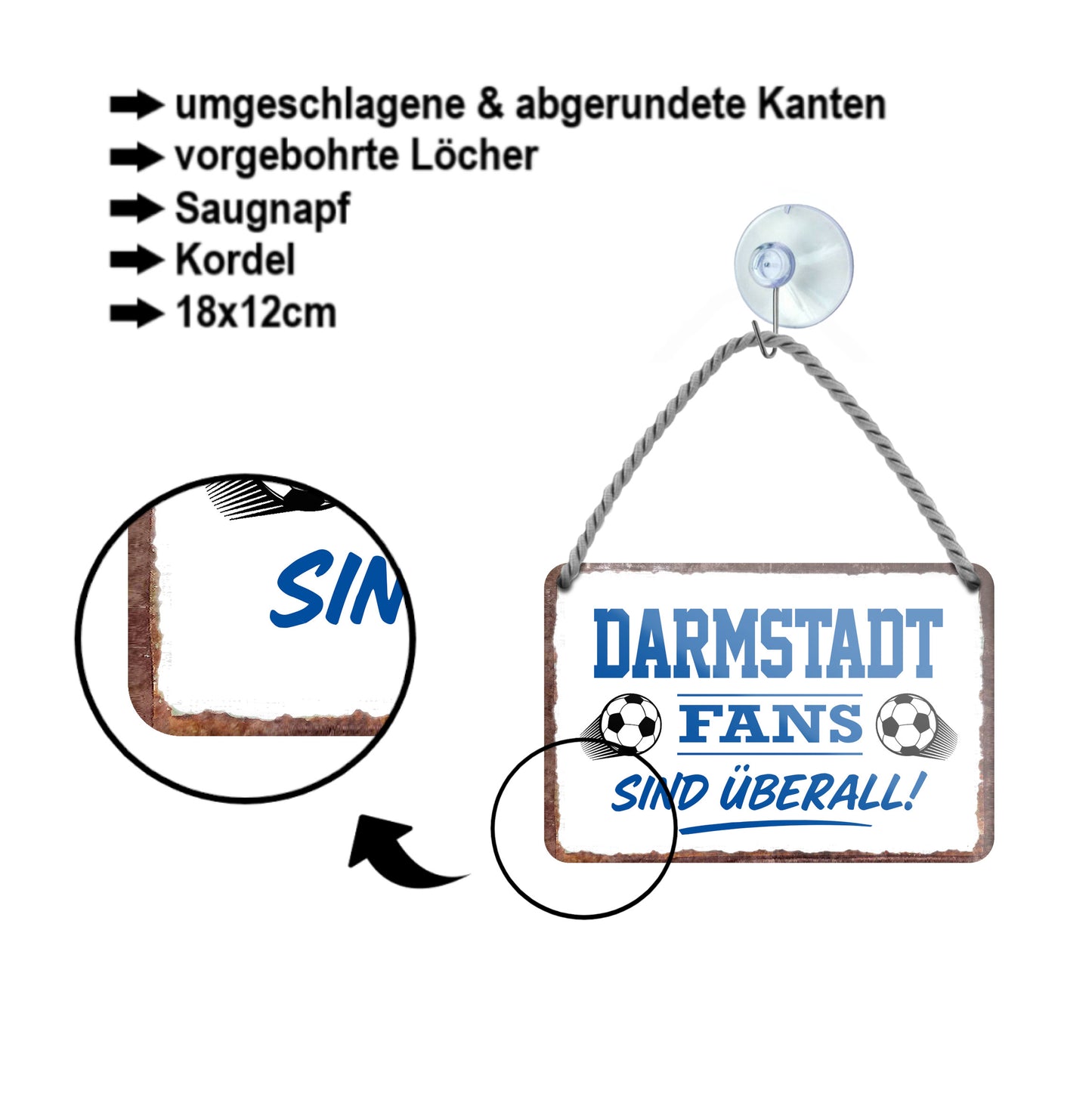 Blechschild ''Darmstadt Fans sind überall!'' 18x12cm