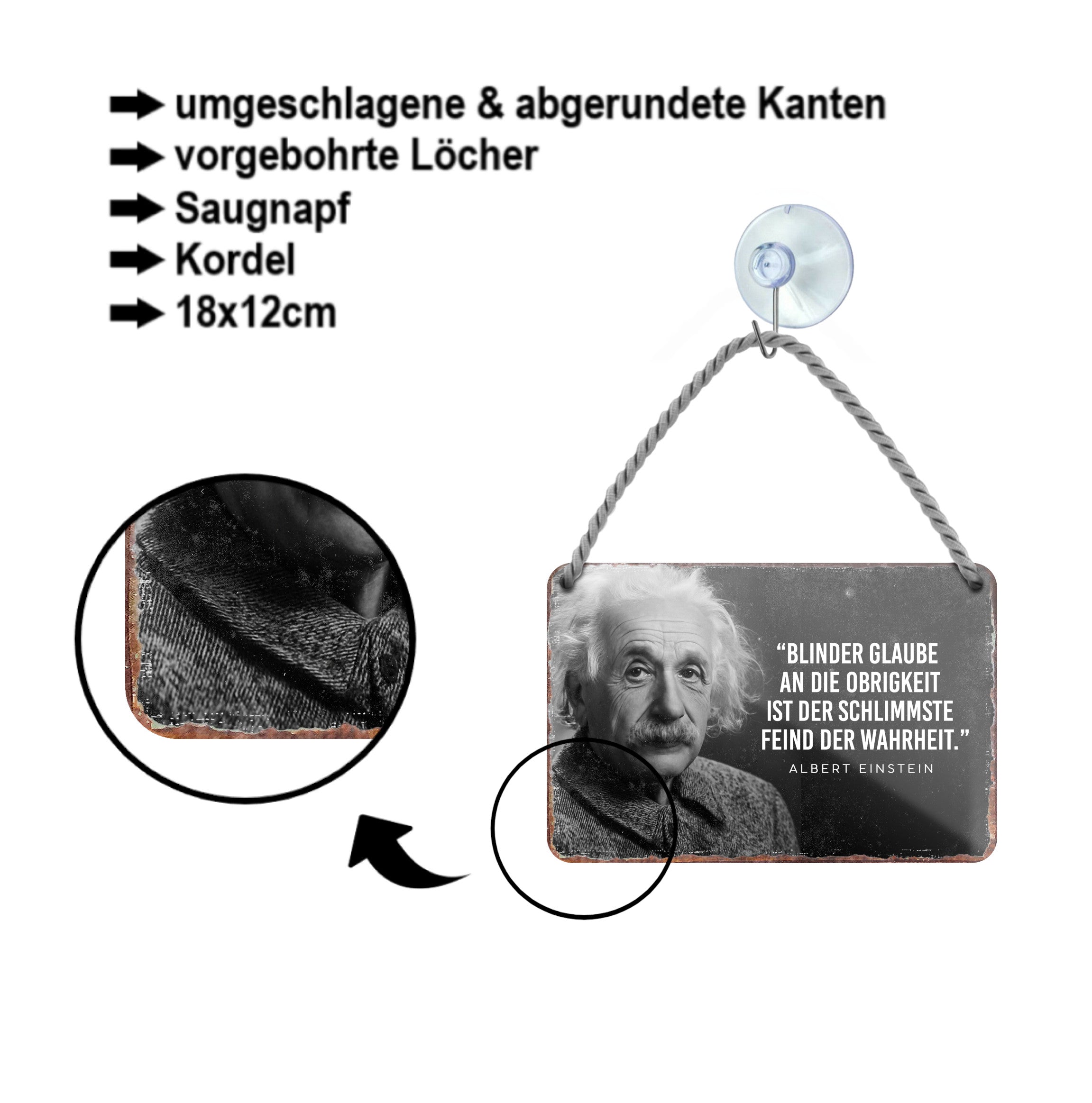 Blechschild ''Blinder Glaube an Obrigkeit Feind der Wahrheit'' 18x12cm