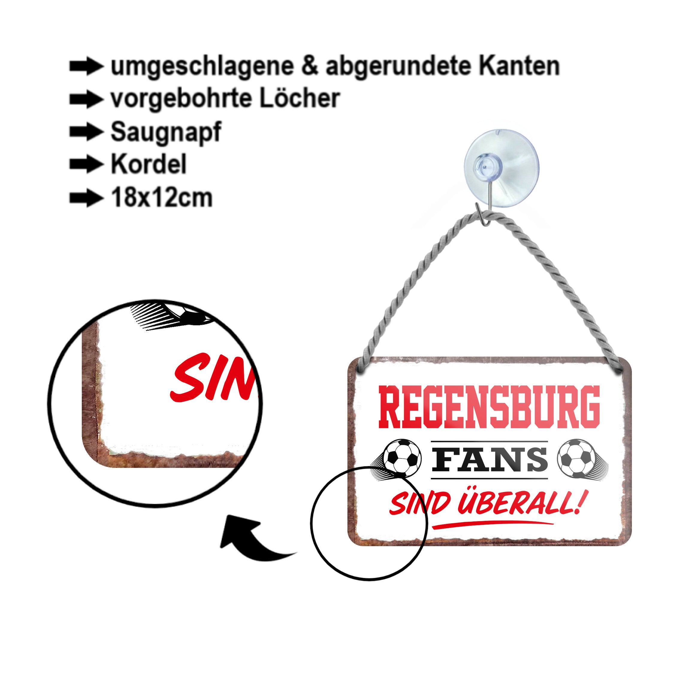 Blechschild ''Regensburg Fans sind überall!'' 18x12cm