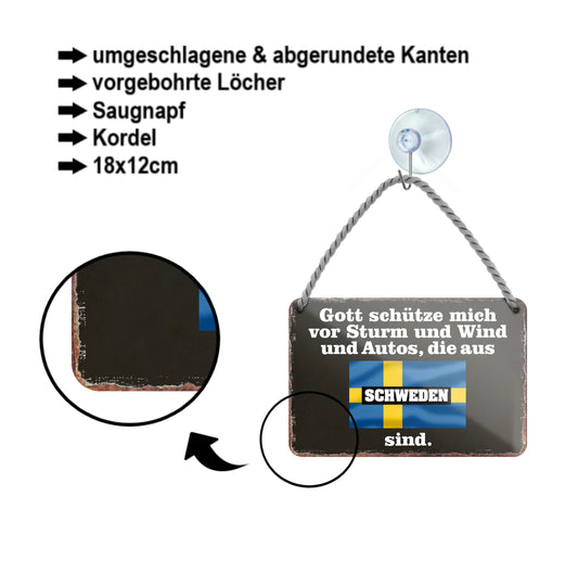 Blechschild ''Gott schütze vor Autos aus Schweden'' 18x12cm