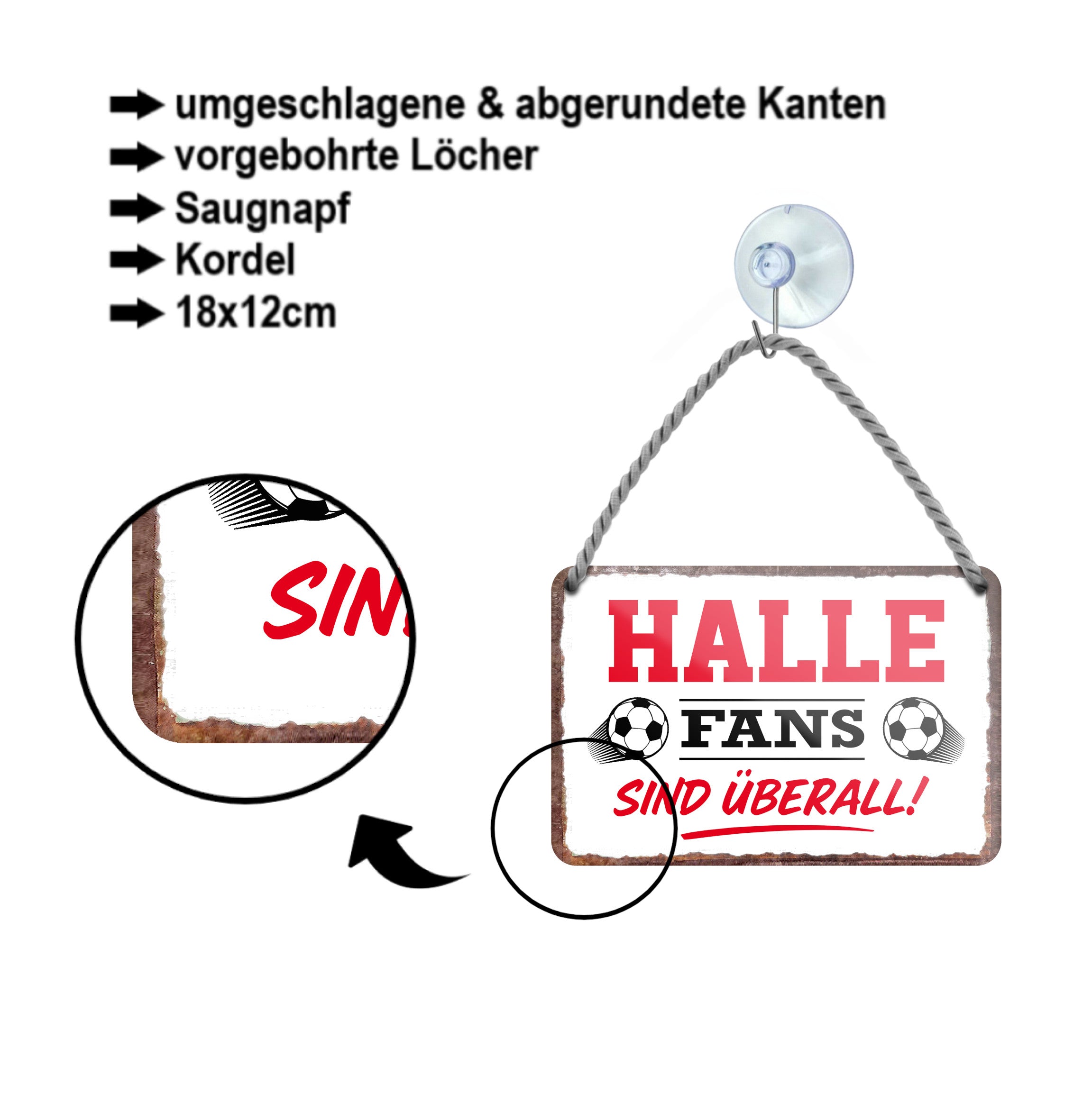 Blechschild ''Halle Fans sind überall!'' 18x12cm