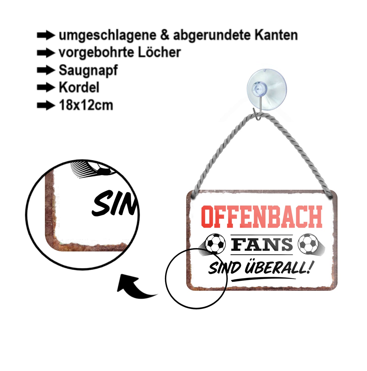 Blechschild ''Offenbach Fans sind überall!'' 18x12cm