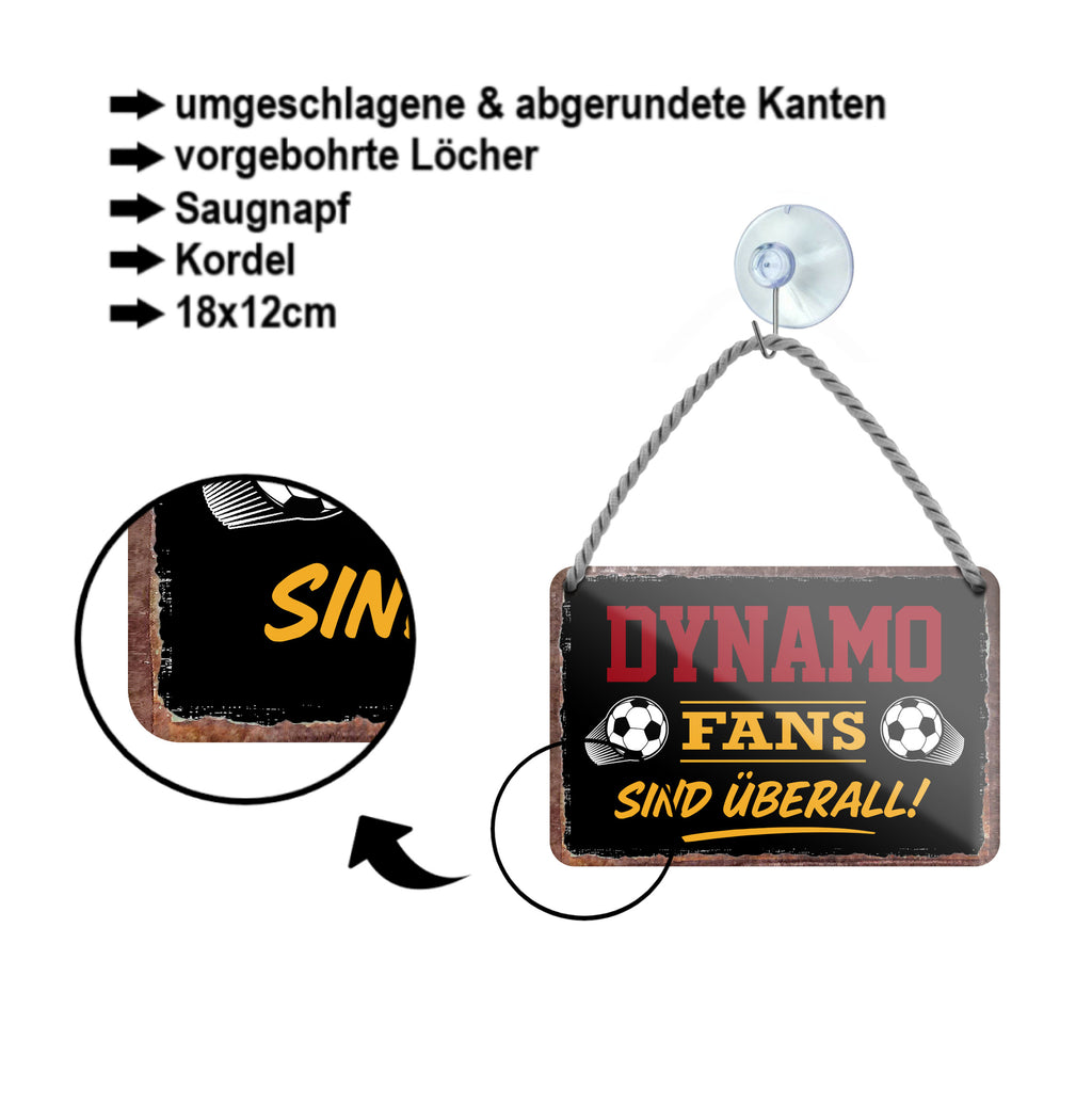 Blechschild ''Dynamo Fans sind überall! (schwarz)'' 18x12cm