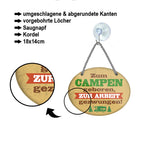 Blechschild ''Zum Campen geboren, zur Arbeit gezwungen'' 18x14cm