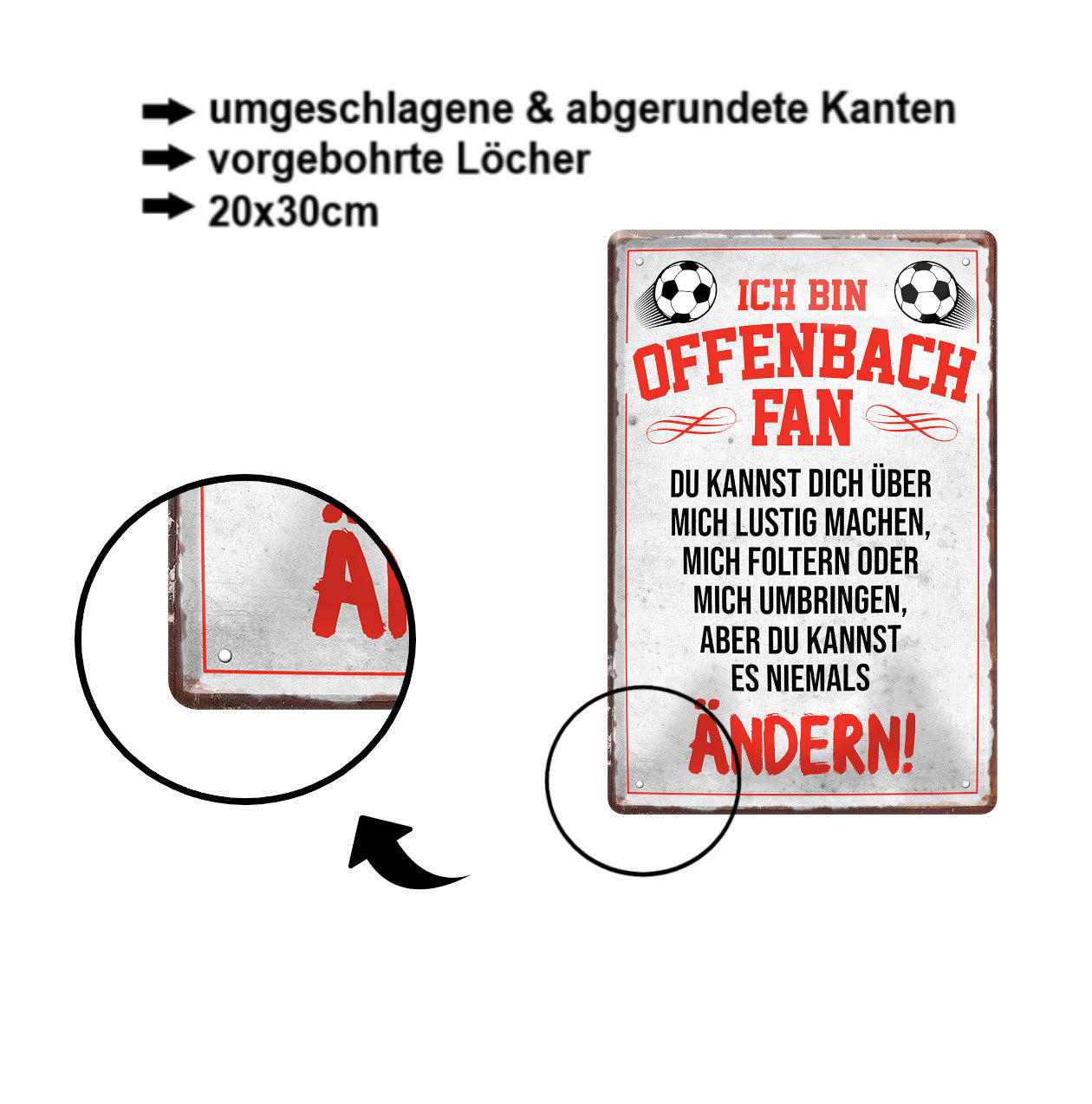 Blechschild ''Offenbach Fan'' 20x30cm