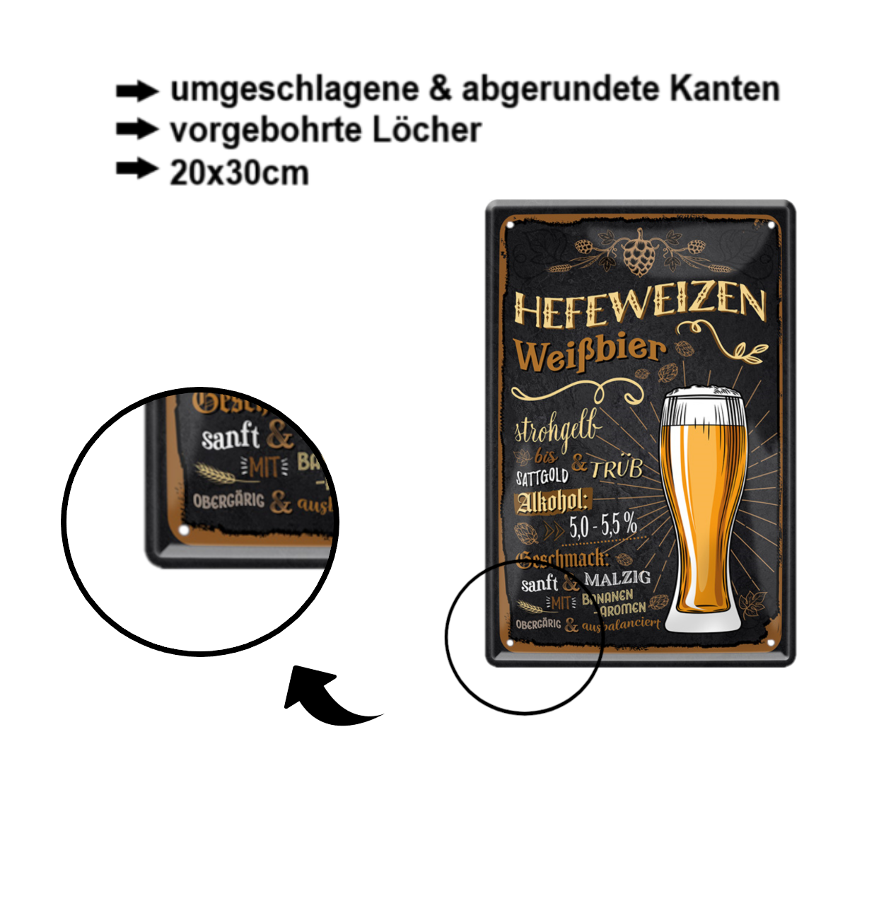 Blechschild ''Hefeweizen Weißbier'' 20x30cm
