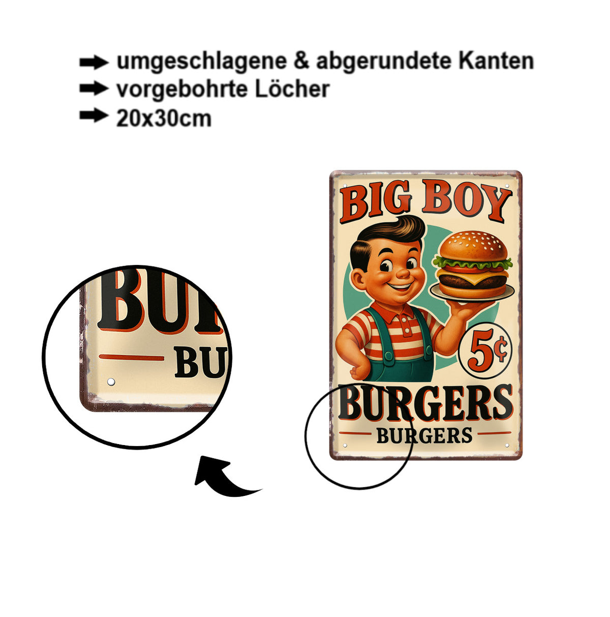 Blechschild ''Big Boy Burgers'' 20x30cm