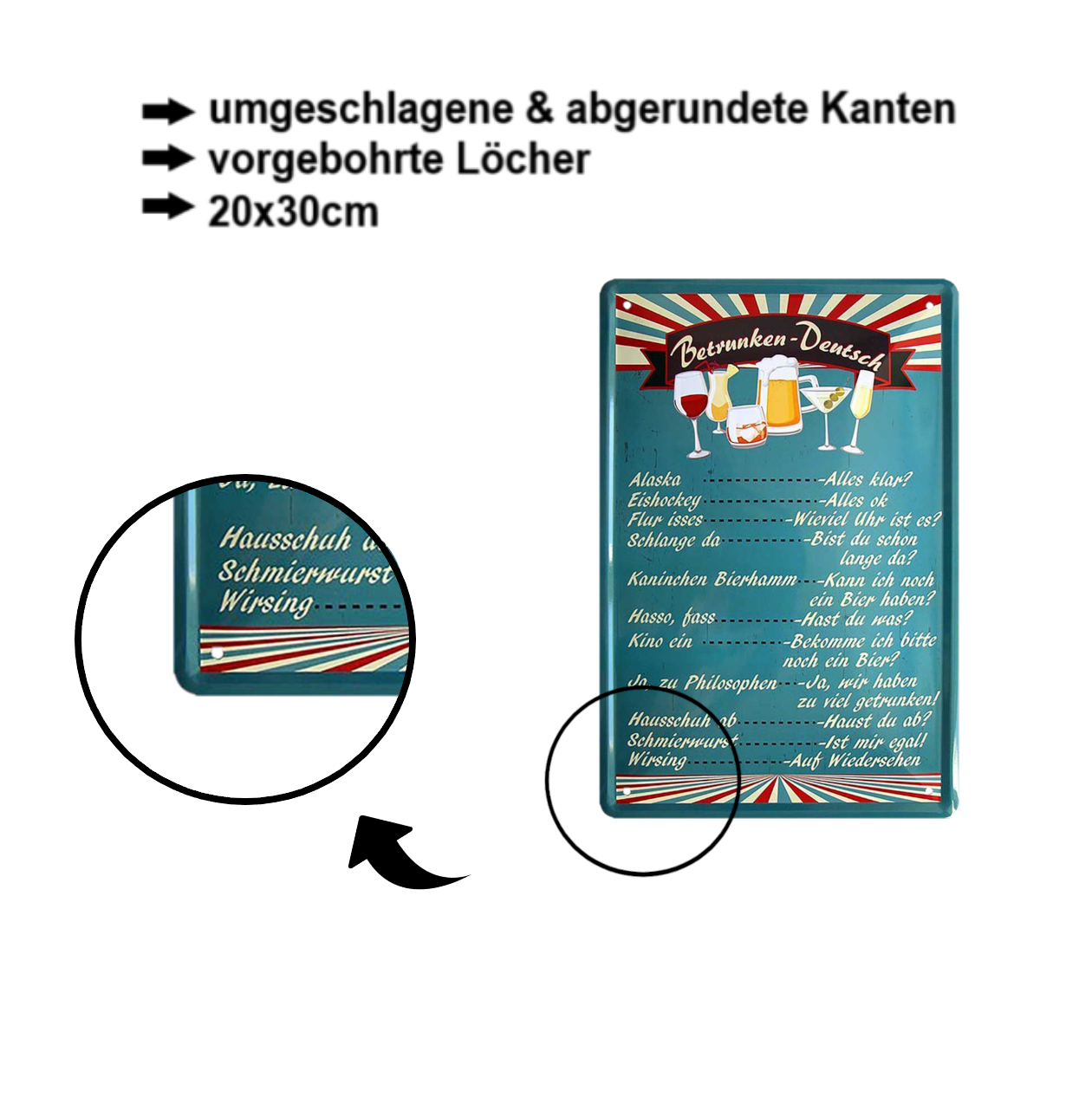 Blechschild ''Betrunken Deutsch'' 20x30cm
