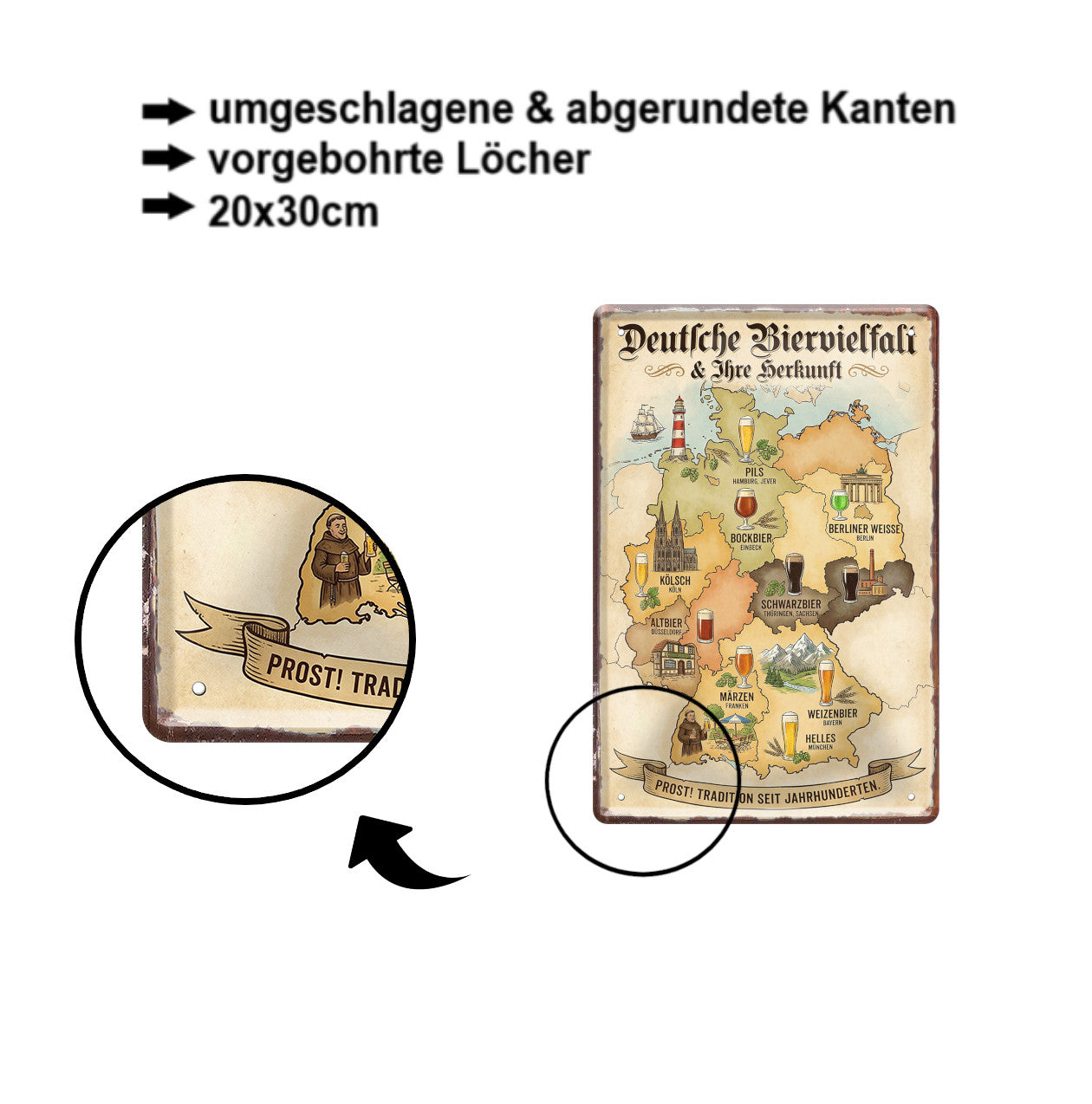 Blechschild ''Deutsche Biervielfalt (landkarte)'' 20x30cm