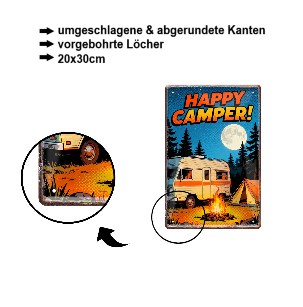 Blechschild ''Happy Camper'' 20x30cm