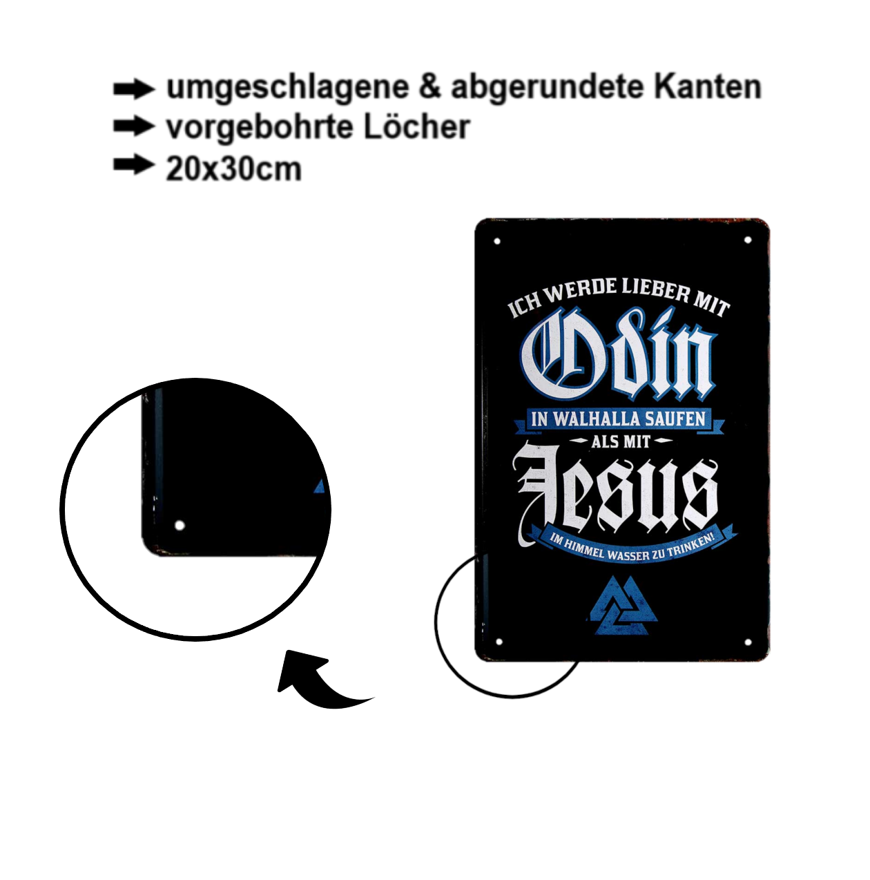 Tin sign "Rather drink with Odin than drink water with Jesus" 20x30cm