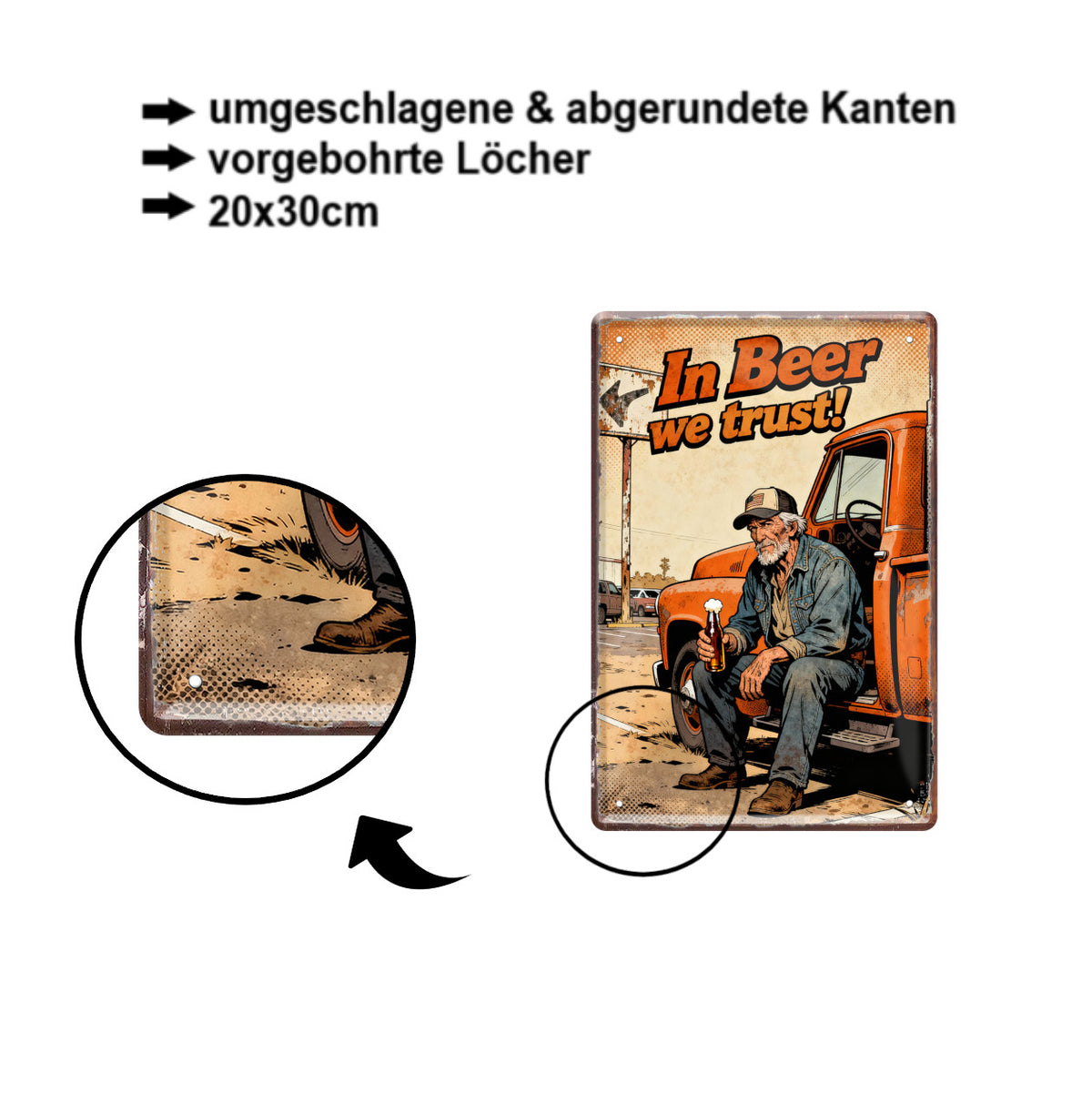 Blechschild ''In Beer we trust! (mit flasche)'' 20x30cm