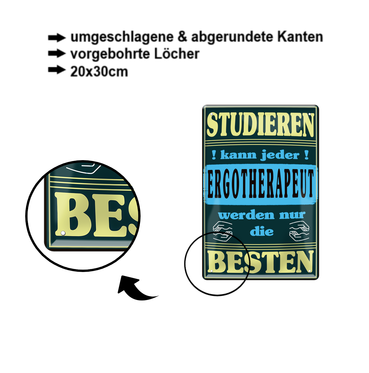 Blechschild ''Studieren kann jeder Ergotherapeut'' 20x30cm